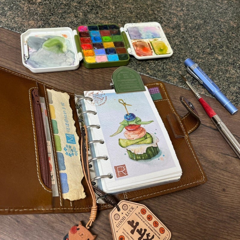 Dark Brown Leather Loose-Leaf Notebook Detachable High-Value Notebook Portable Pocket Diary Notebook - Image 5